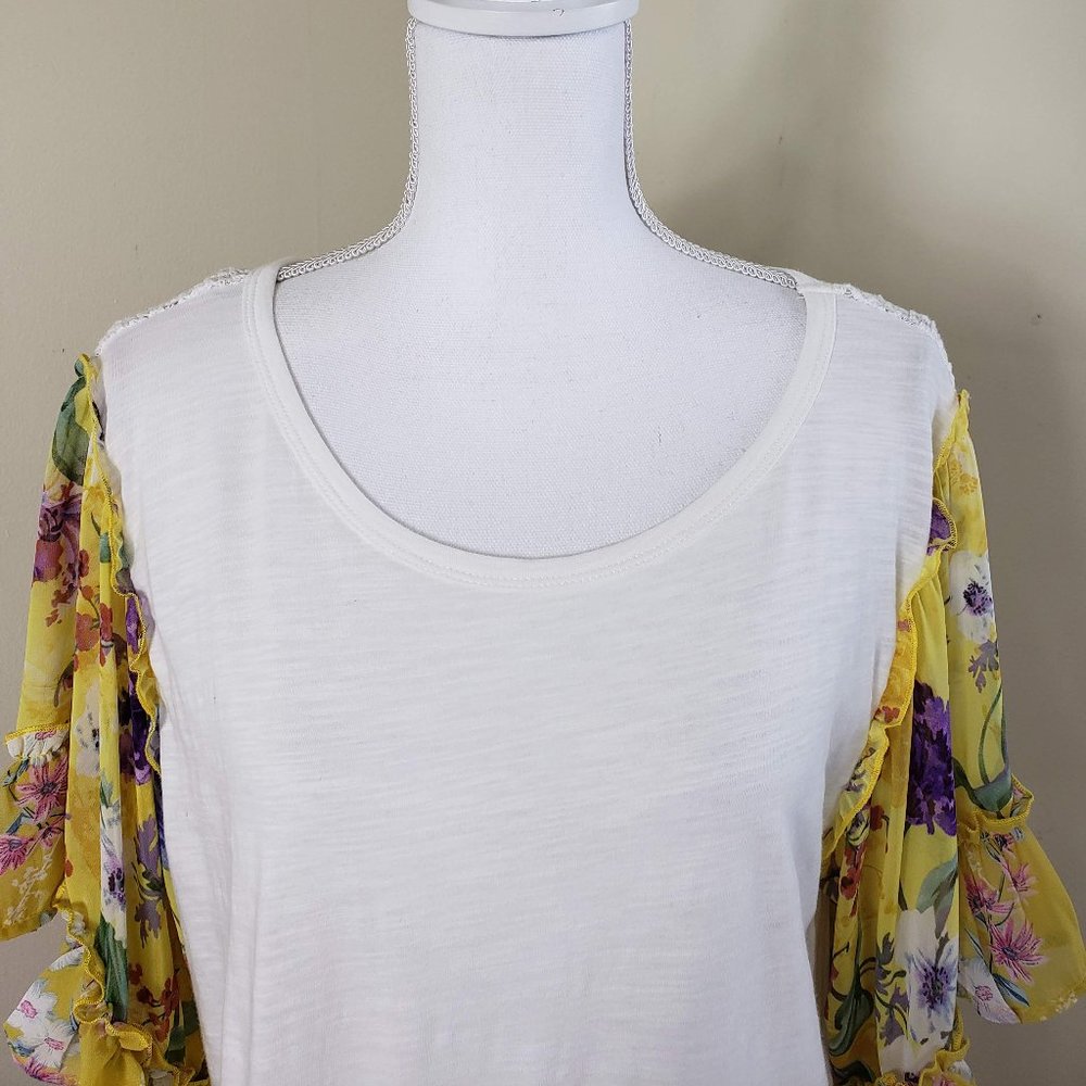 Umgee Knit Ruffle Sleeve Front Tie Top White Large - Picture 4 of 12